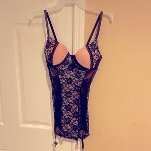 Pink and black vintage y2k lingerie lace and garters size medium